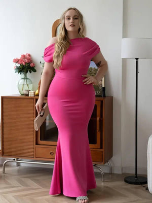 Aurohaya Elegant Sleeveless Off Shoulder Bodycon Long Formal Party Evening Dress Pink