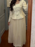 Elegant Long Sleeve Peplum Waist Maxi Dress