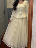 Elegant Long Sleeve Peplum Waist Maxi Dress