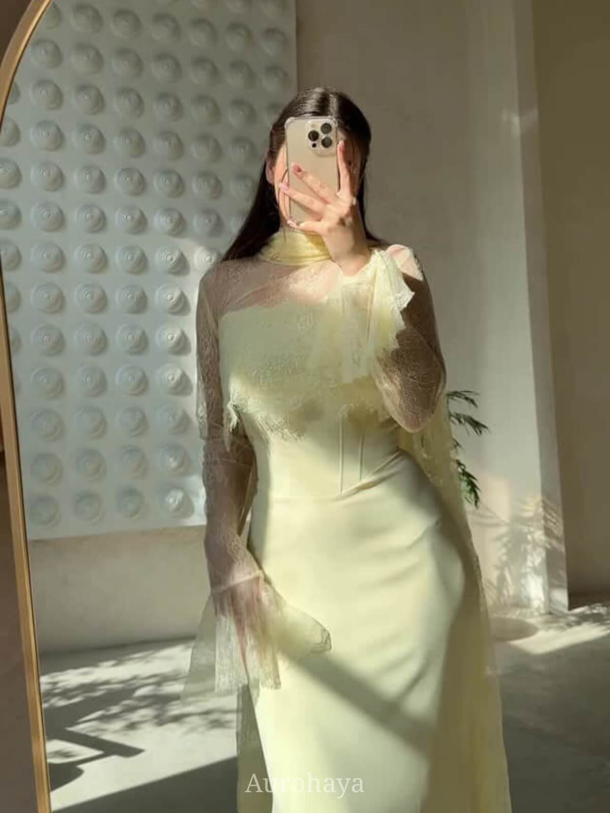High-Neck Long-Sleeve Lace Maxi Dress, DES103