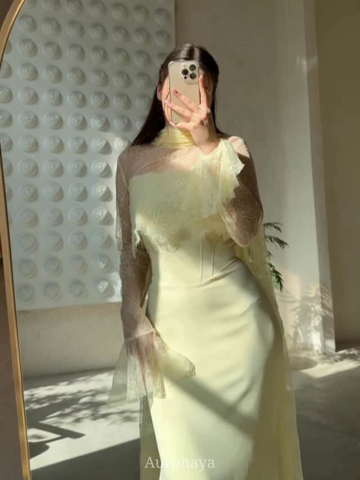 High-Neck Long-Sleeve Lace Maxi Dress, DES103