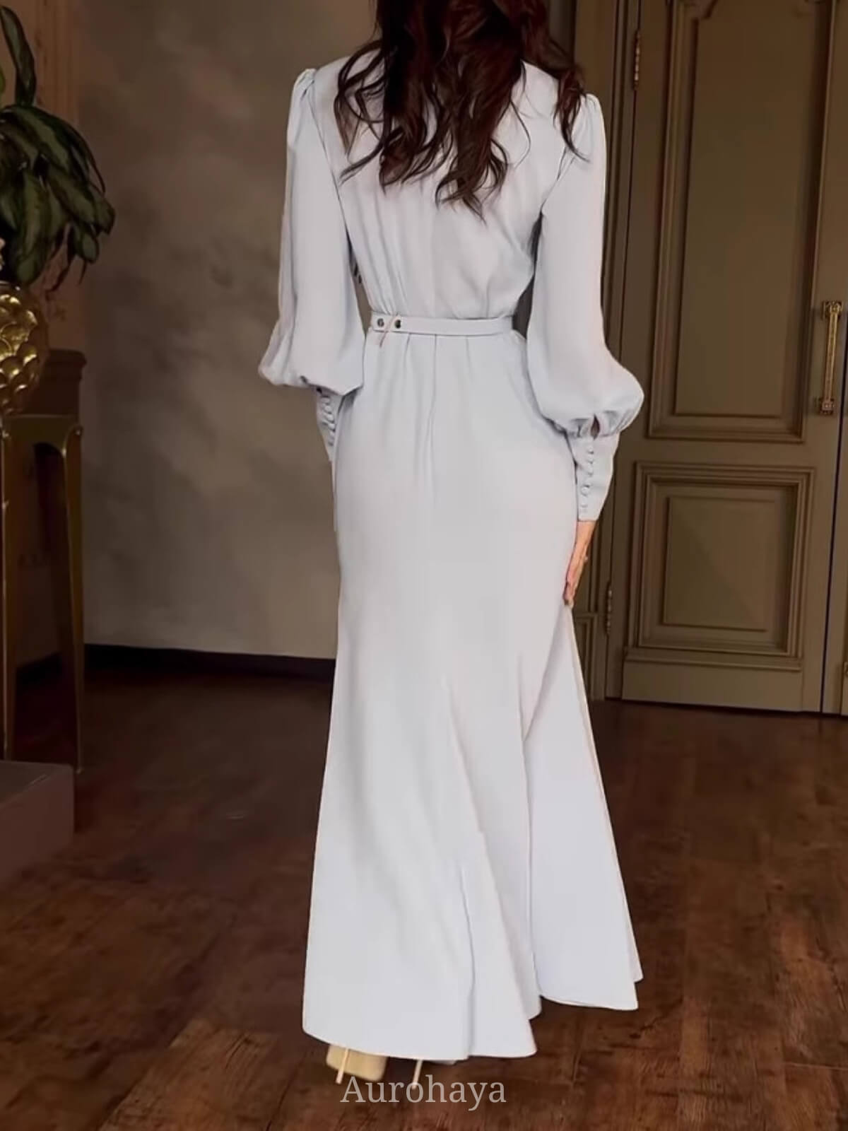 Round Neck Bubble Sleeve Maxi Dress, DES107