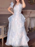 Floral V-Neck Short Sleeves Maxi Dress, DES109