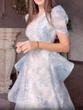 Floral V-Neck Short Sleeves Maxi Dress, DES109