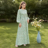 Floral Drawstring‑Waist Maxi Dress - Aurohaya