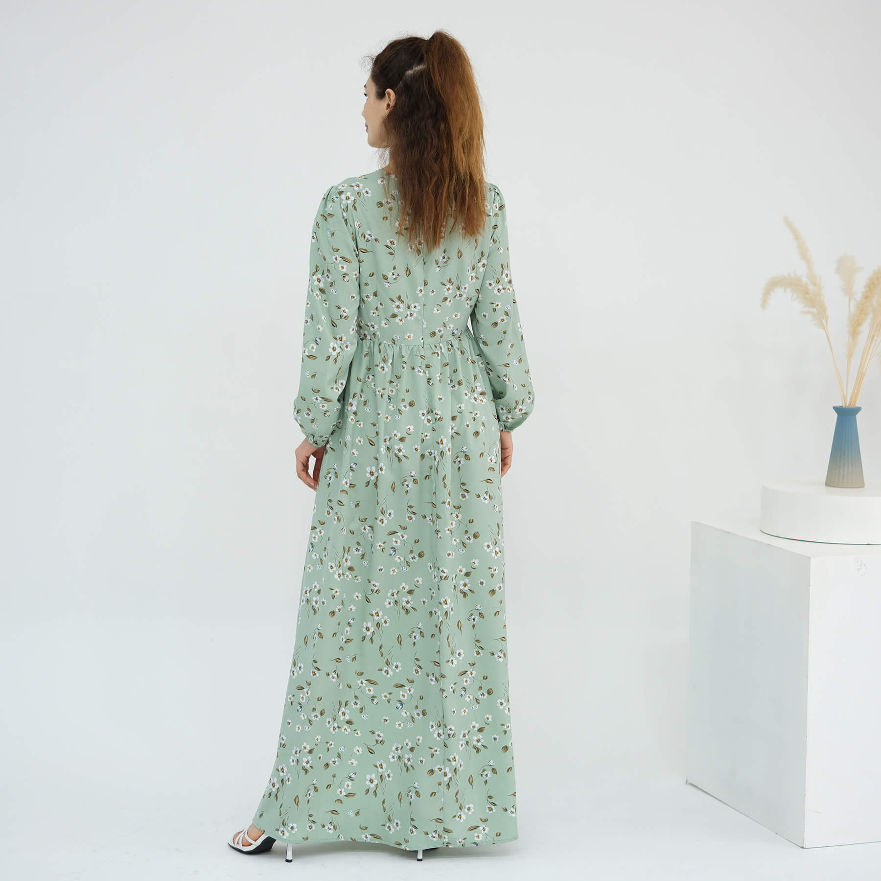 Floral Drawstring‑Waist Maxi Dress - Aurohaya