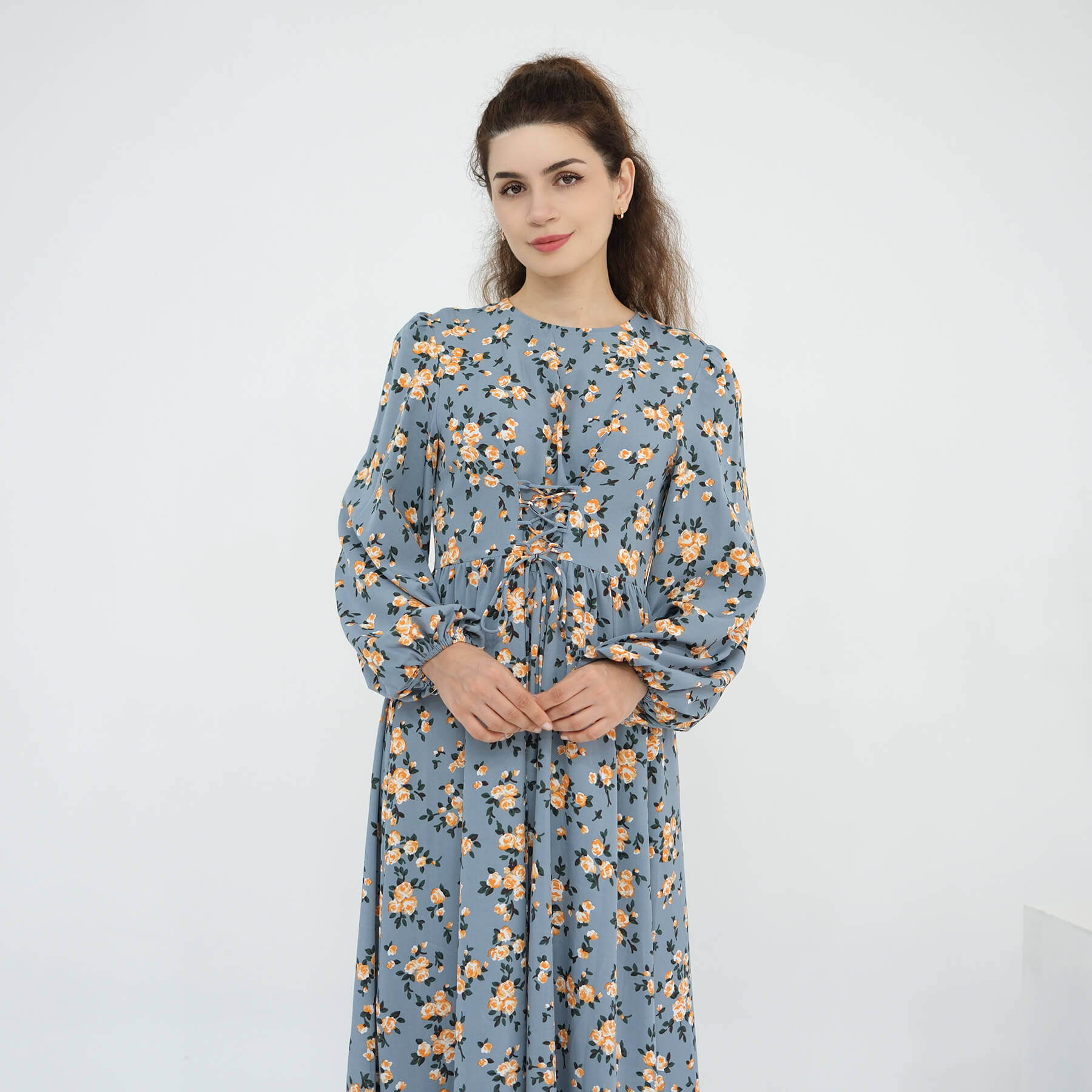 Floral Drawstring‑Waist Maxi Dress