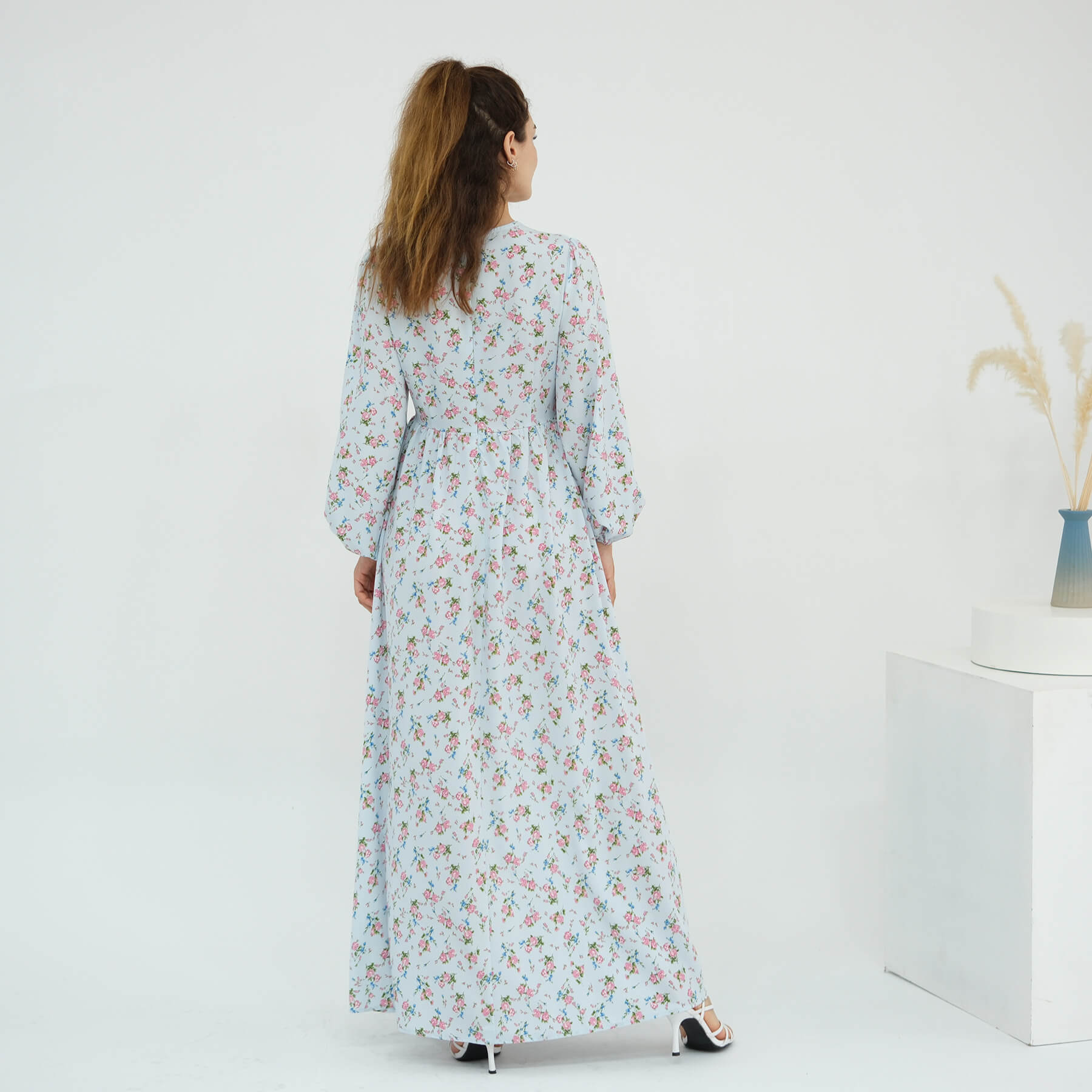 Floral Drawstring‑Waist Maxi Dress - Aurohaya