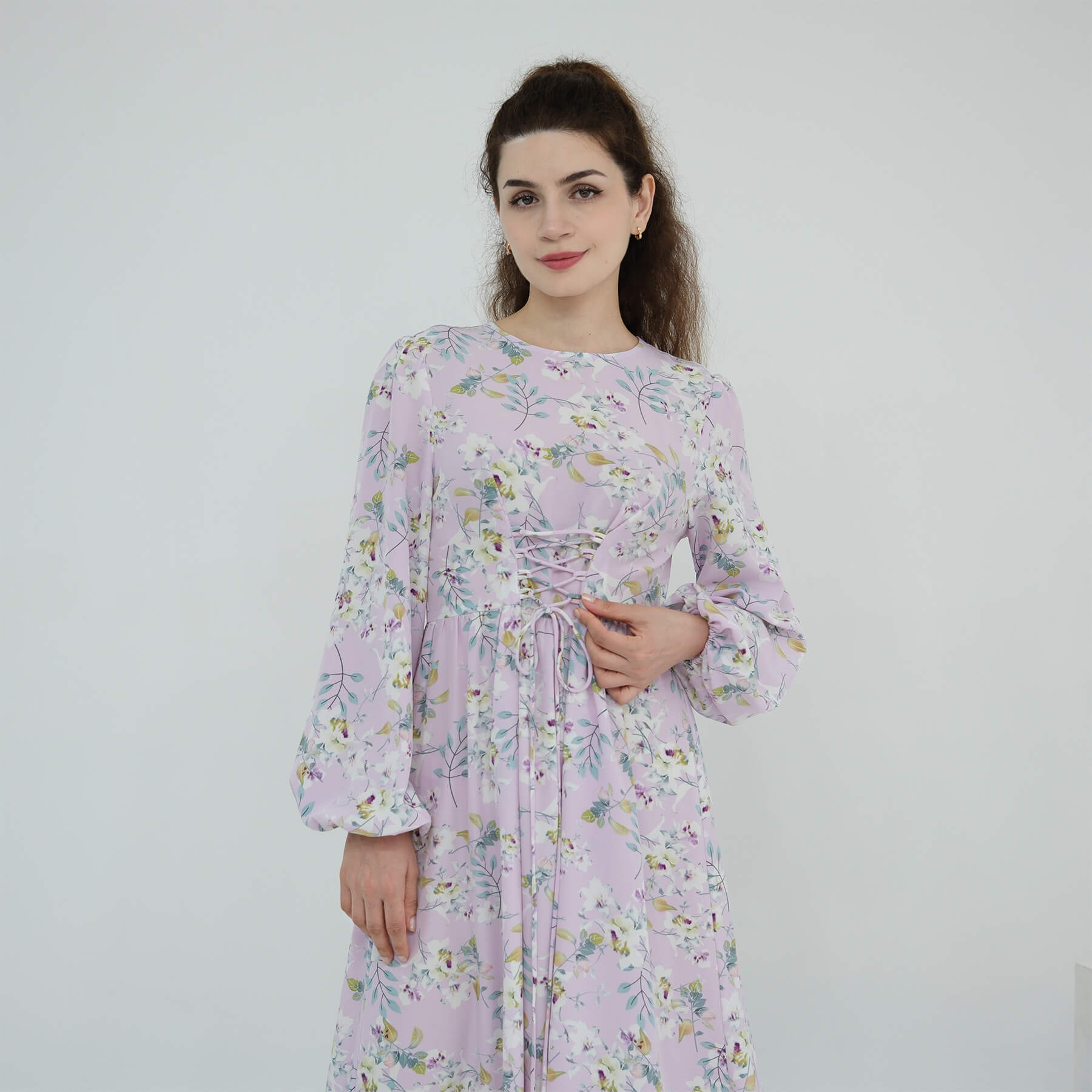 Floral Drawstring‑Waist Maxi Dress - Aurohaya