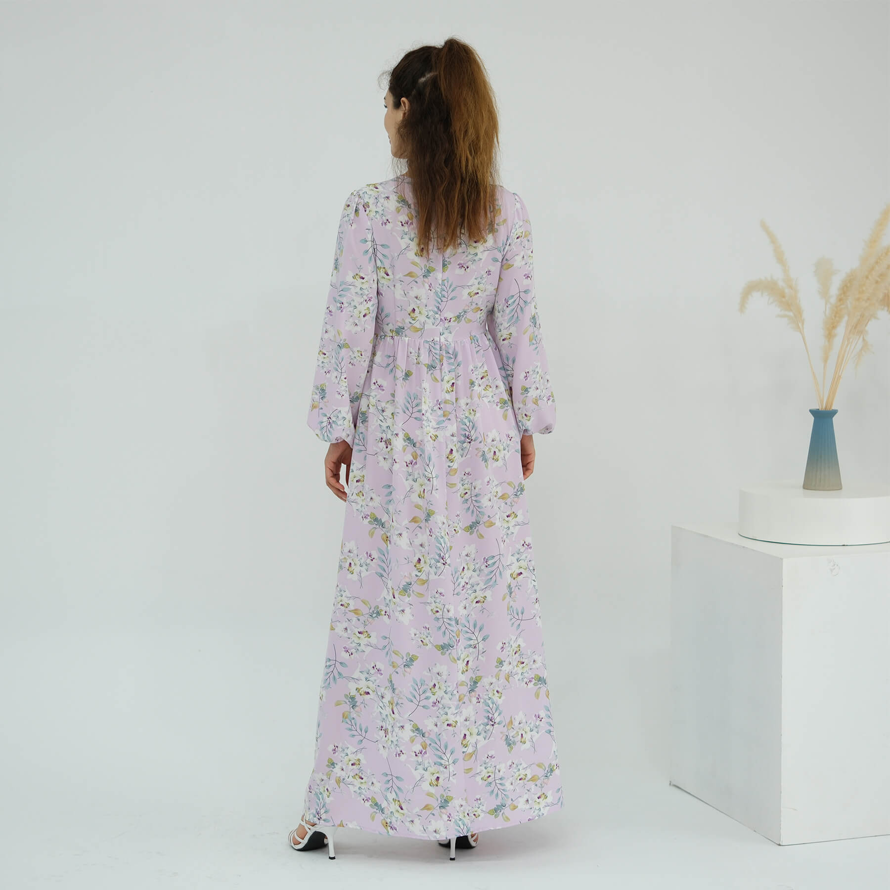 Floral Drawstring‑Waist Maxi Dress - Aurohaya