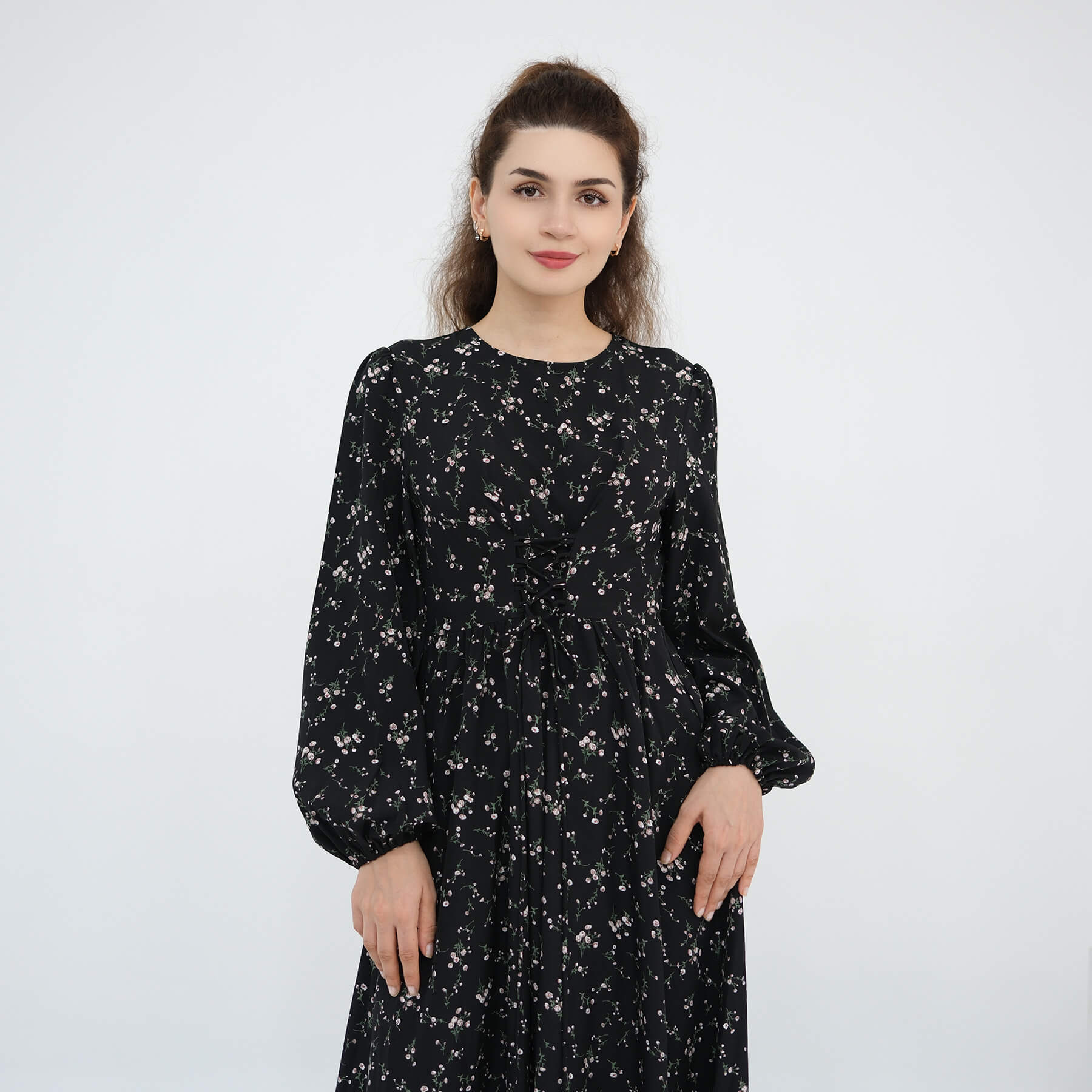 Floral Drawstring‑Waist Maxi Dress - Aurohaya