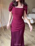 Short Sleeve Ruched Square-Neck Maxi Evening Dress, DES114