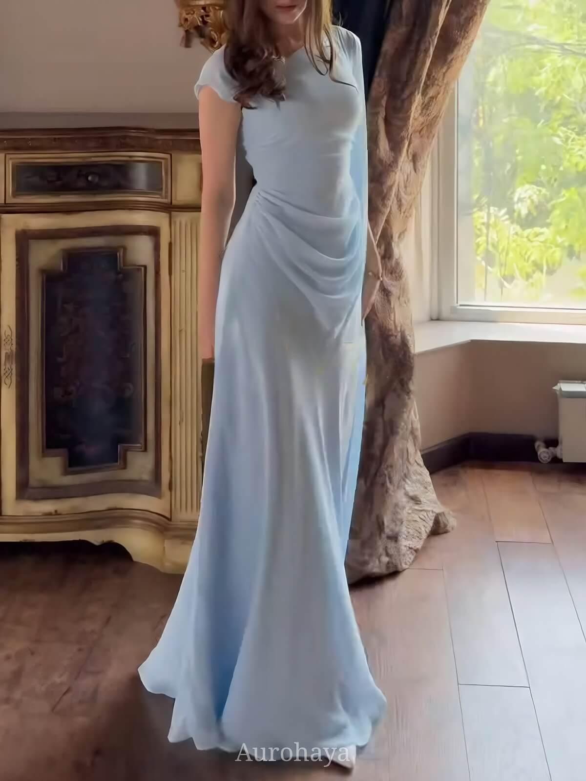 Aurohaya Pleated Asymmetrical Neck Cinched Waist Evening Dress, DES115