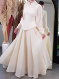 Peplum Waist Pleated Long Sleeve Maxi Dress, DES117