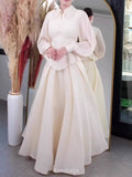 Peplum Waist Pleated Long Sleeve Maxi Dress, DES117