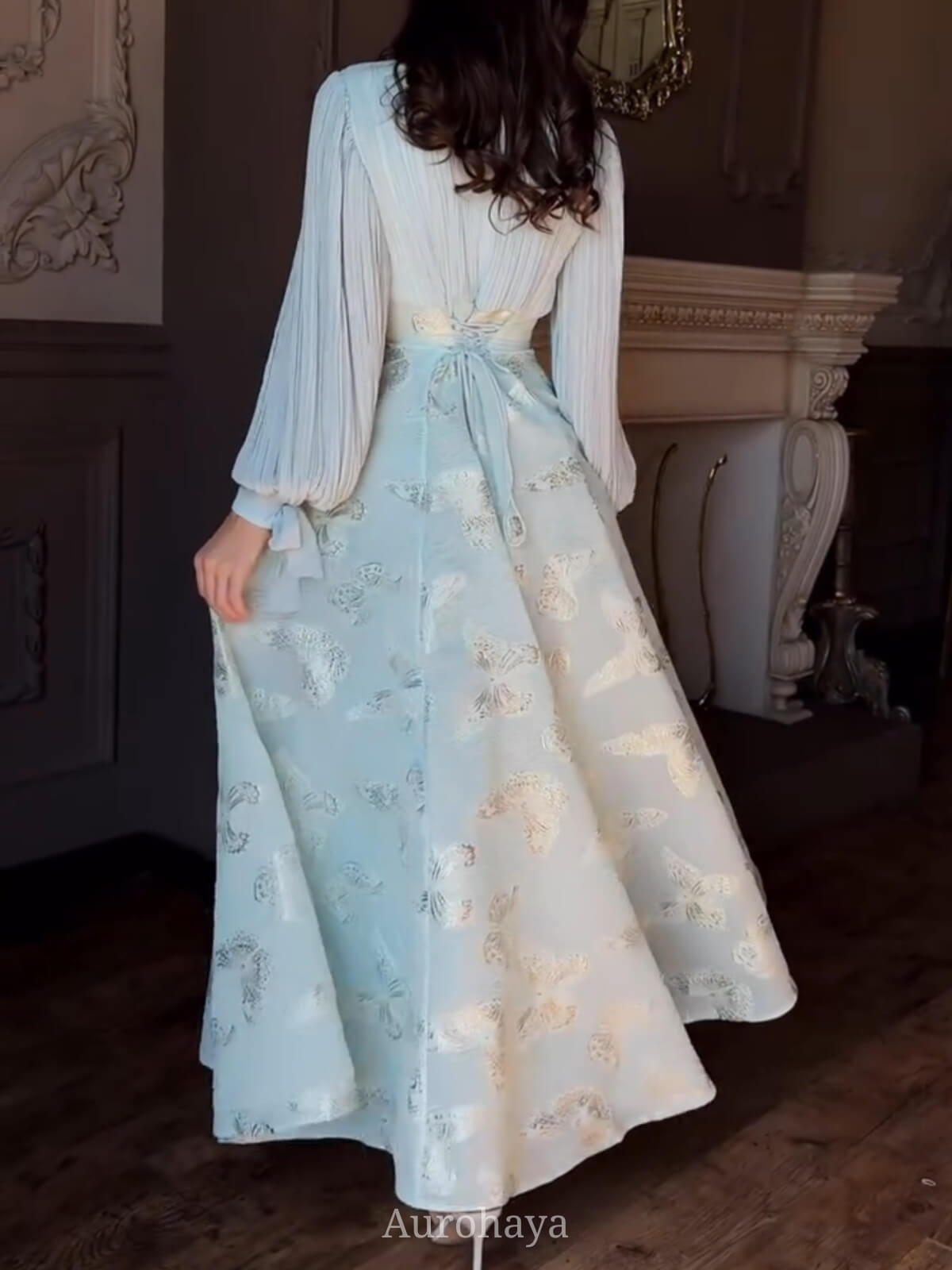 Chiffon Butterfly Pleated Maxi Dress