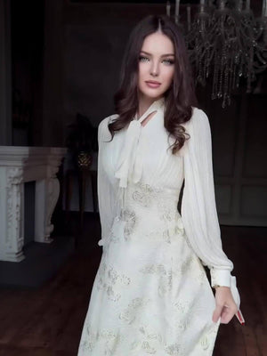 Aurohaya Chiffon Butterfly Pleated Maxi Dress