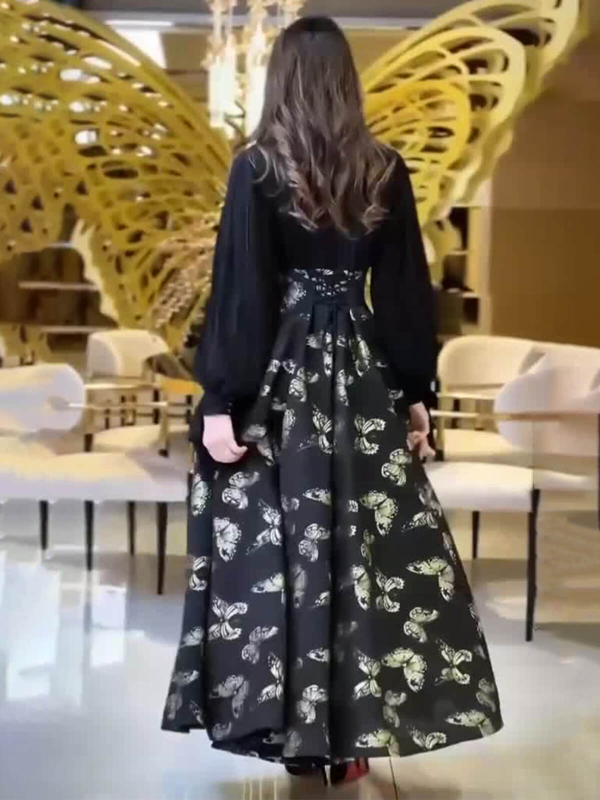 Chiffon Butterfly Pleated Maxi Dress