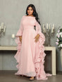 Aurohaya Ruffle Sleeves Pink Mesh Maxi Dress Pink