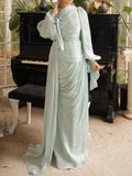 Ruched Lantern Sleeve Maxi Dress