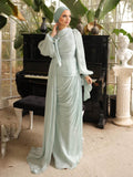 Ruched Lantern Sleeve Maxi Dress