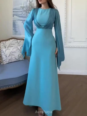 Aurohaya Round Neck Split Long Sleeve Maxi Dress, DES116