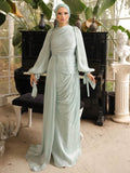 Ruched Lantern Sleeve Maxi Dress