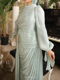 Ruched Lantern Sleeve Maxi Dress