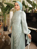 Ruched Lantern Sleeve Maxi Dress