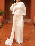 Ruched Lantern Sleeve Maxi Dress