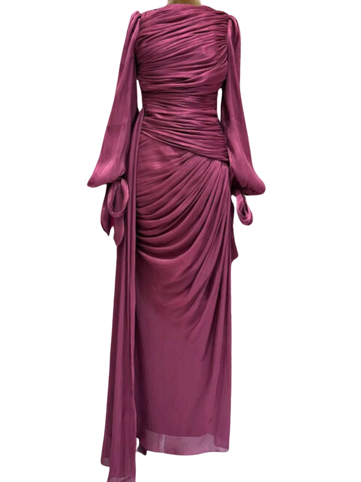 Ruched Lantern Sleeve Maxi Dress