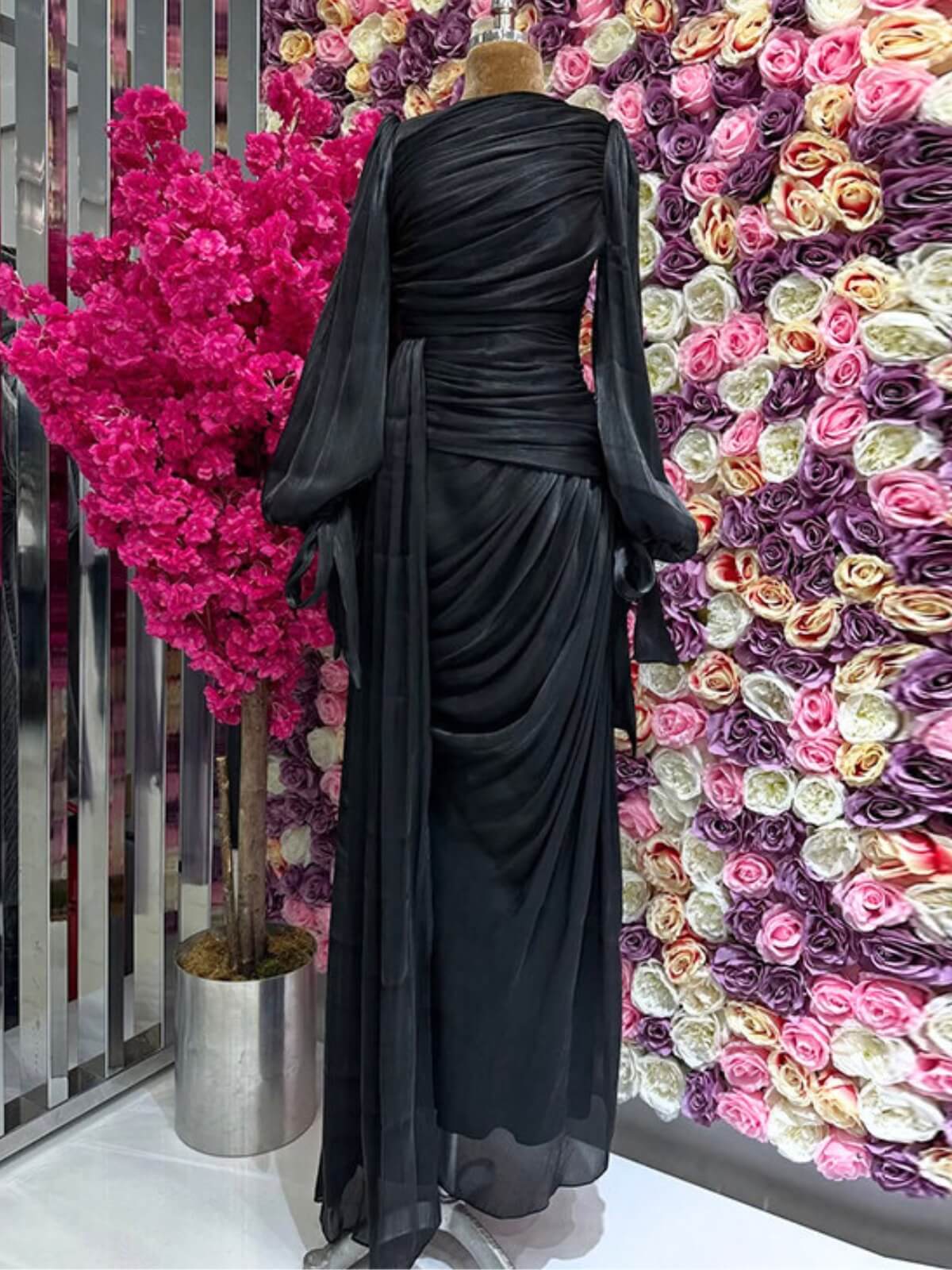 Ruched Lantern Sleeve Maxi Dress