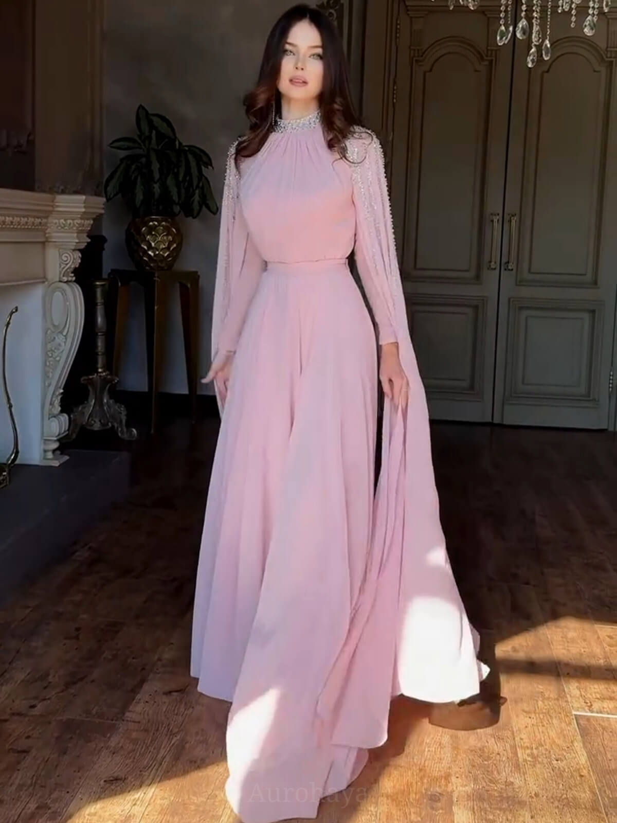 Shawl Sequined High Waist Maxi Dress