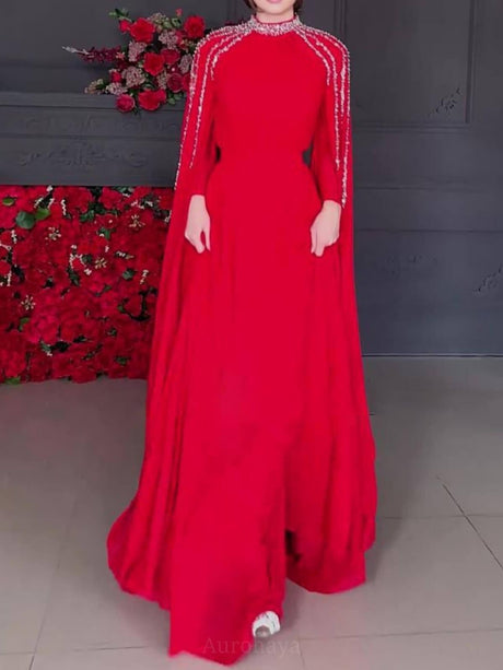 Aurohaya Shawl Sequined High Waist Maxi Dress Red