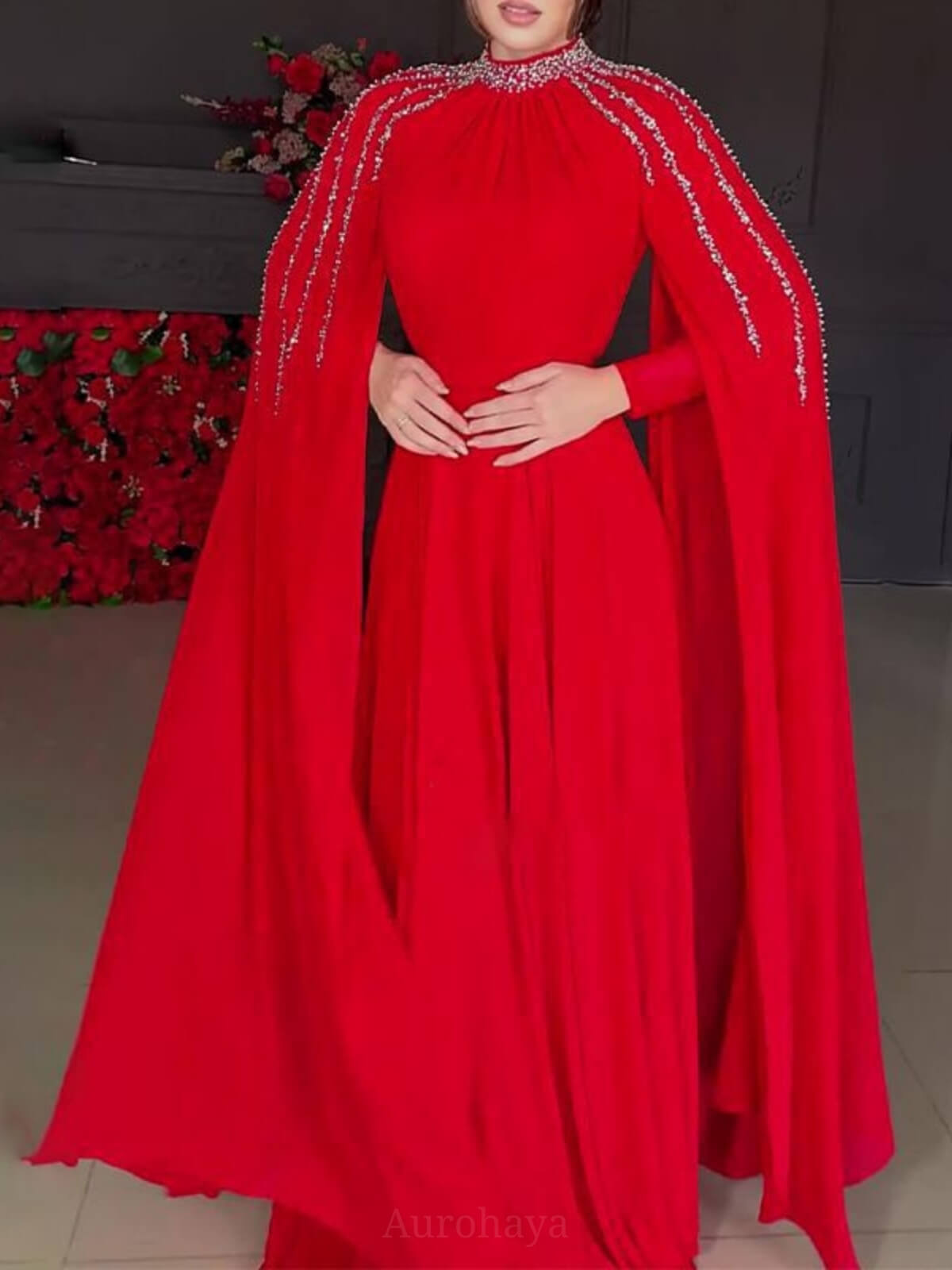 Shawl Sequined High Waist Maxi Dress