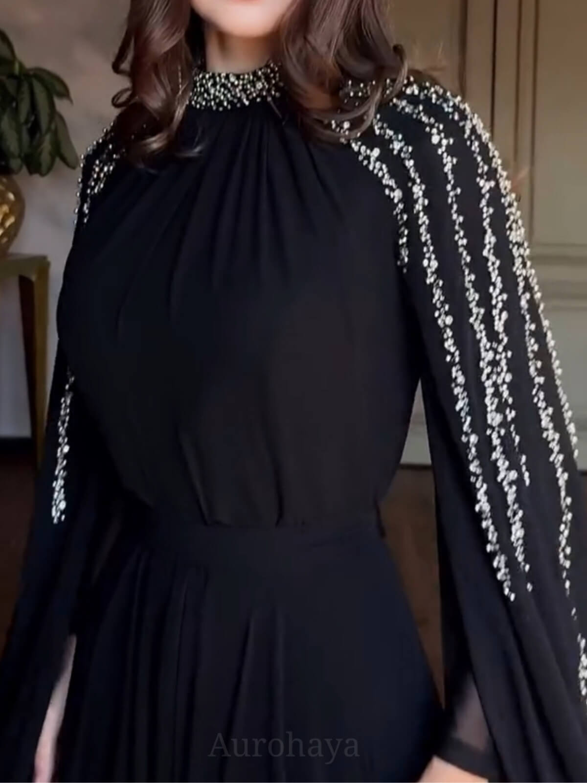 Shawl Sequined High Waist Maxi Dress