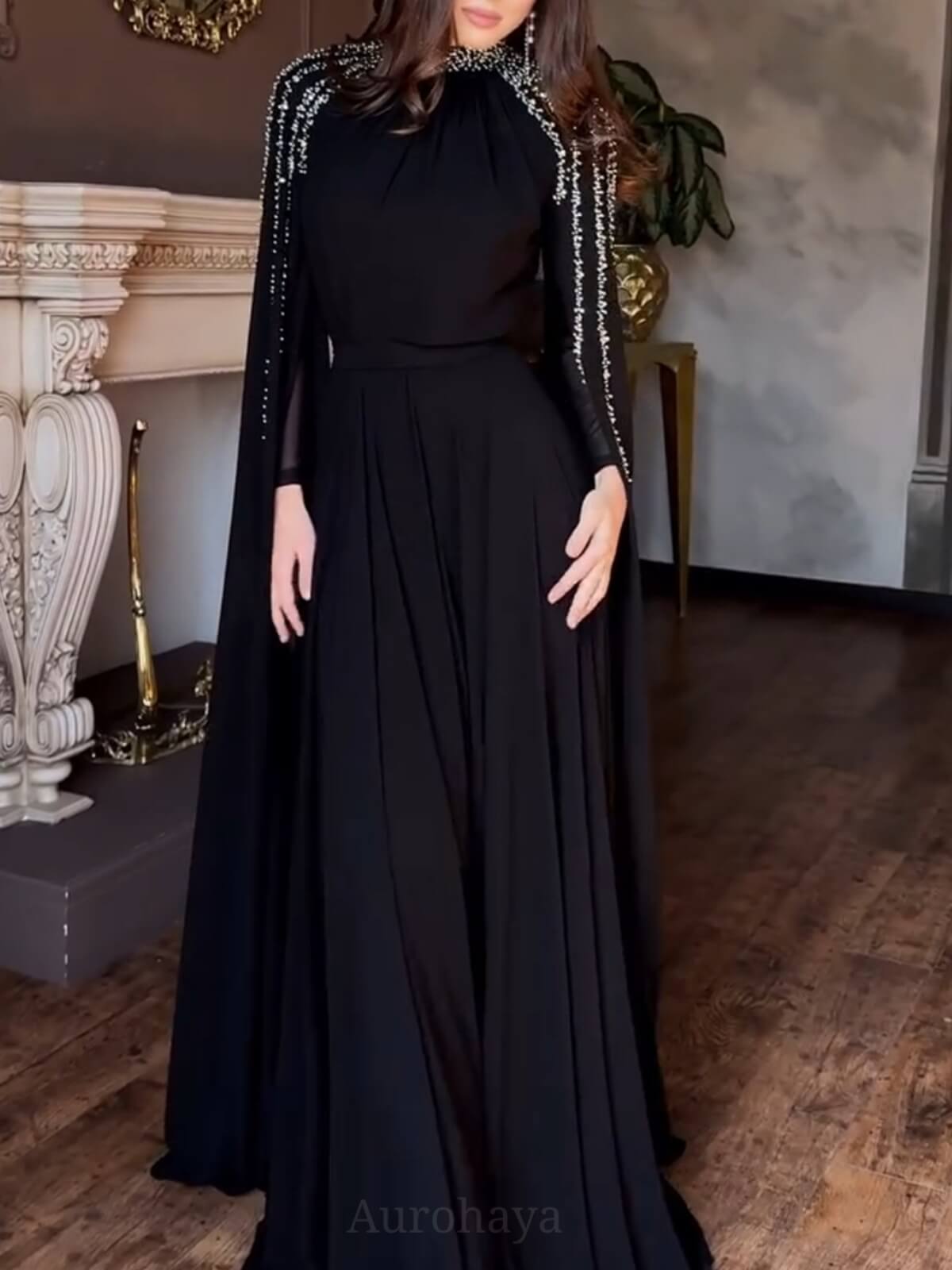 Shawl Sequined High Waist Maxi Dress