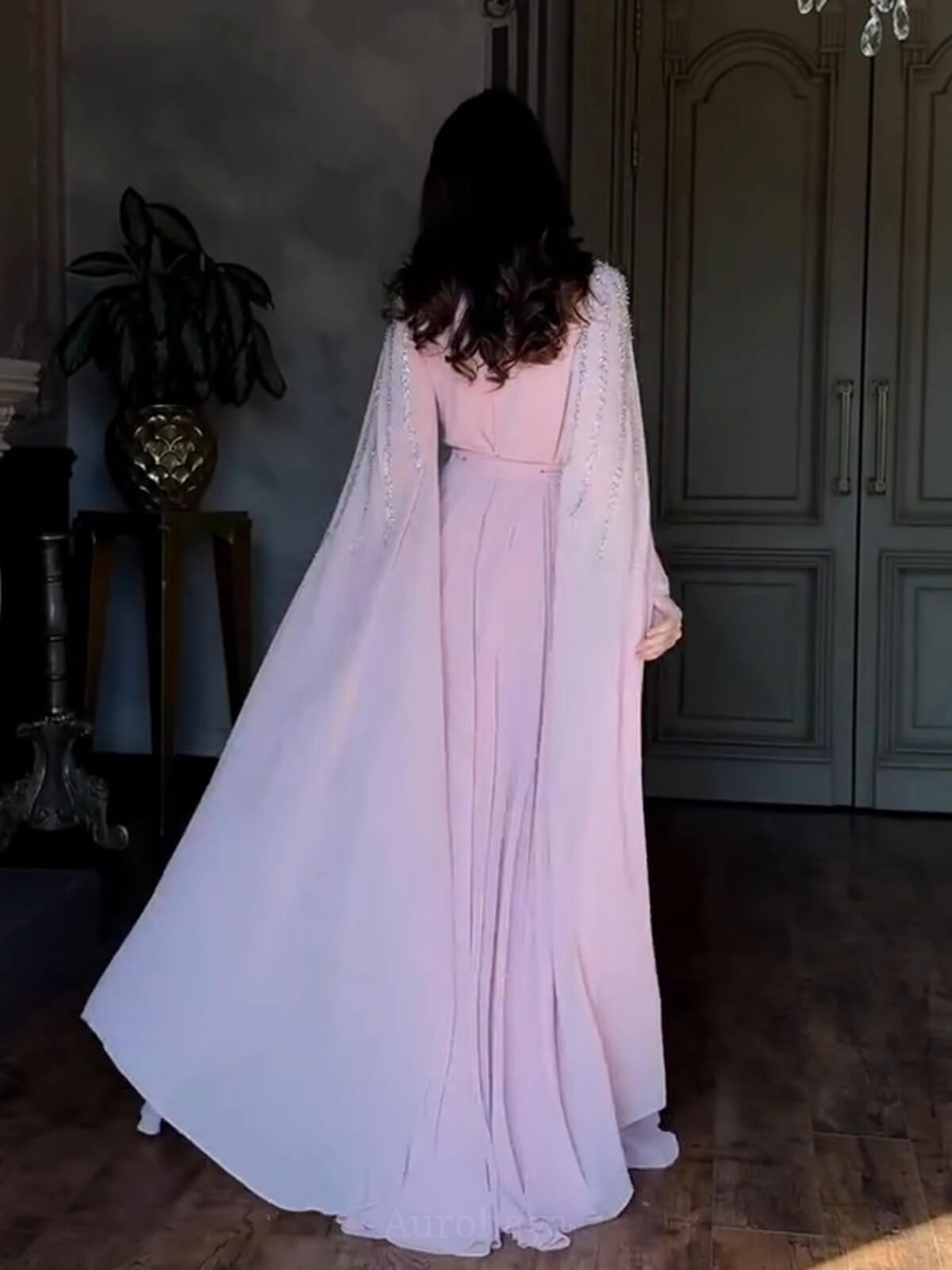Shawl Sequined High Waist Maxi Dress