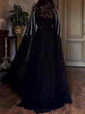 Shawl Sequined High Waist Maxi Dress