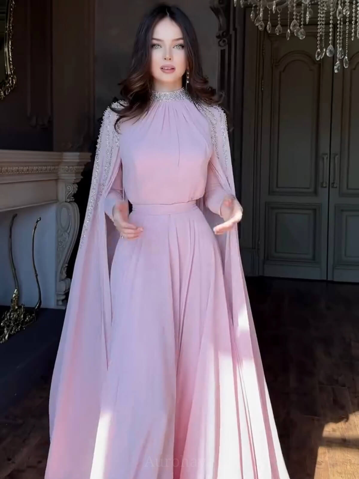 Shawl Sequined High Waist Maxi Dress