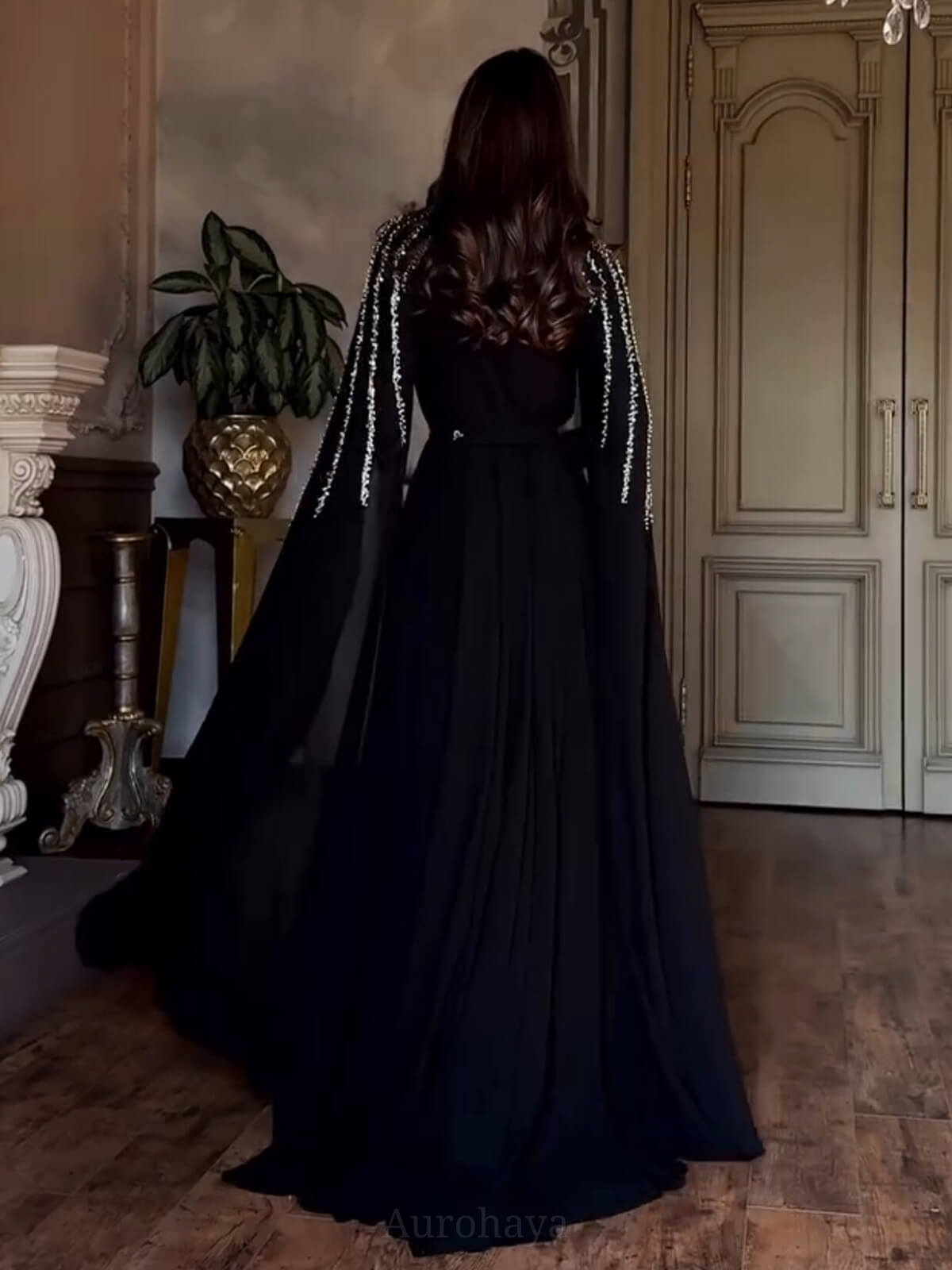 Shawl Sequined High Waist Maxi Dress