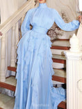 High Collar Lantern Sleeve Ruffle Dress