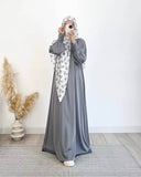 Luxury Satin Large Pleated Button Abaya Dress