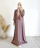 Luxury Satin Large Pleated Button Abaya Dress