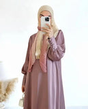Luxury Satin Large Pleated Button Abaya Dress