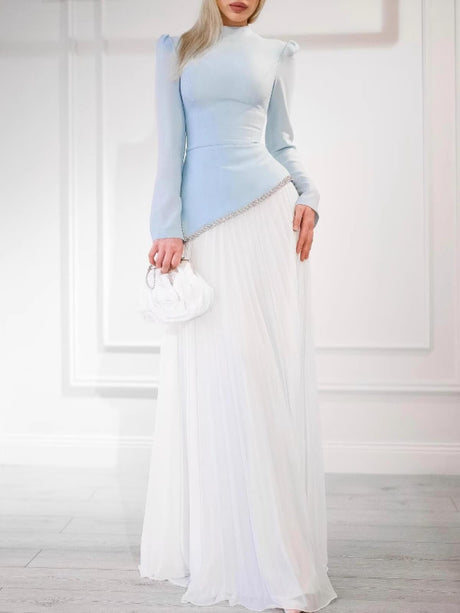 Aurohaya Light Blue Pleated Asymmetrical Dress Light Blue