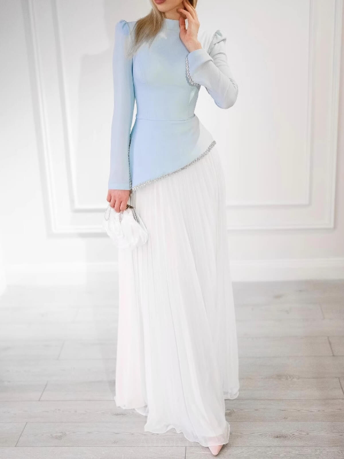 Light Blue Pleated Asymmetrical Dress