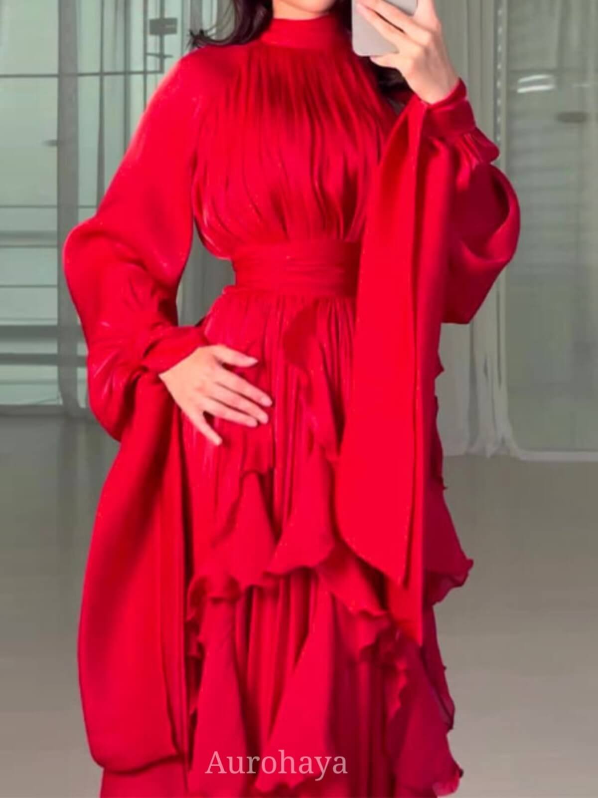 Solid Color Round Neck Temperament Wave Dress