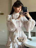 Solid Color Round Neck Temperament Wave Dress