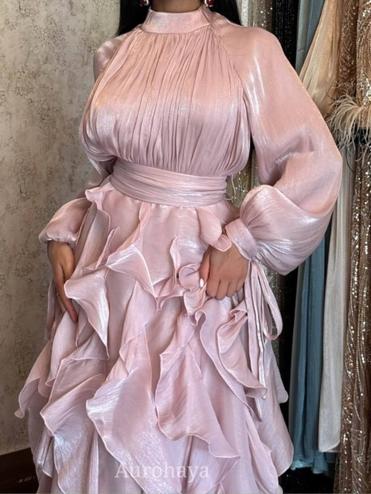 Solid Color Round Neck Temperament Wave Dress